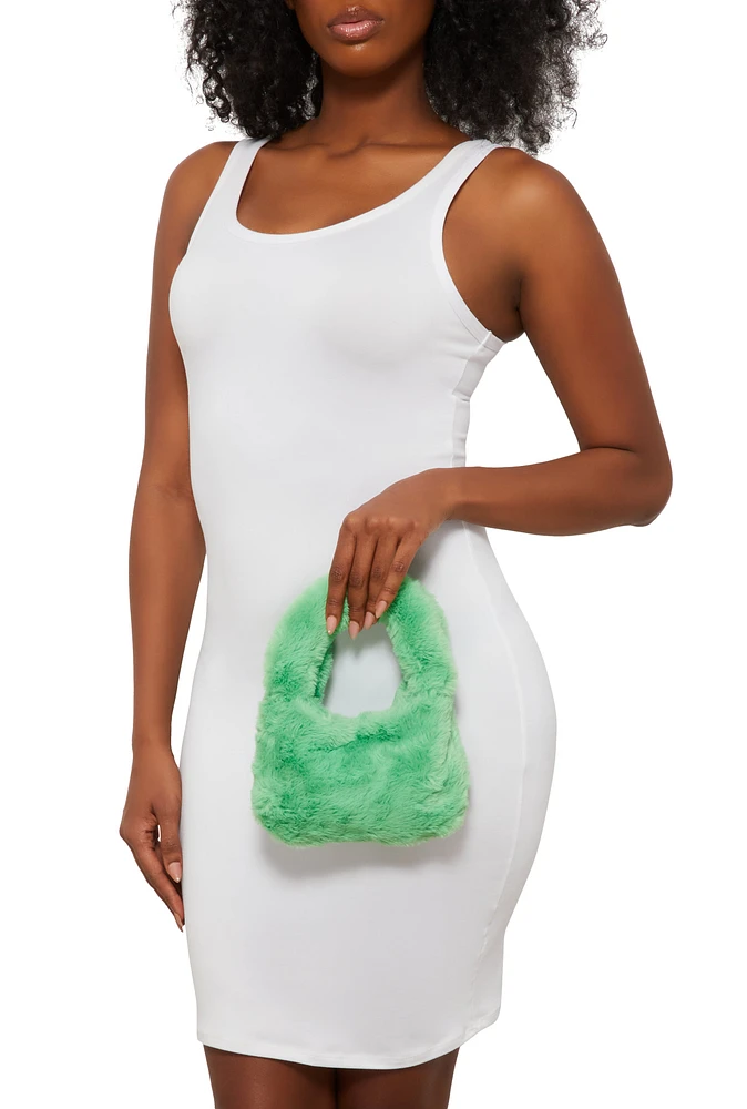 Womens Faux Fur Mini Clutch Crossbody Bag, Green