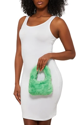 Womens Faux Fur Mini Clutch Crossbody Bag, Green