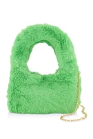 Womens Faux Fur Mini Clutch Crossbody Bag, Green