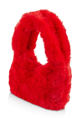 Womens Faux Fur Mini Clutch Crossbody Bag, Red