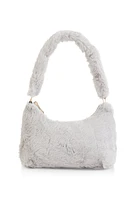 Womens Faux Fur Shoulder Bag, Grey