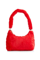 Womens Faux Fur Shoulder Bag, Red