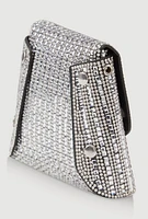 Womens Embellished Faux Leather Convertible Mini Clutch, Silver