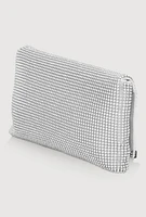 Womens Rhinestone Studded Satin Fold Over Clutch, Silver