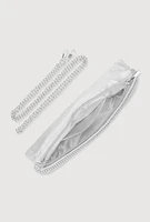 Womens Rhinestone Studded Satin Fold Over Clutch, Silver