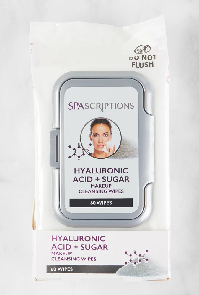 Womens Hyaluronic Acid and Sugar Makeup Cleansing Wipes, White