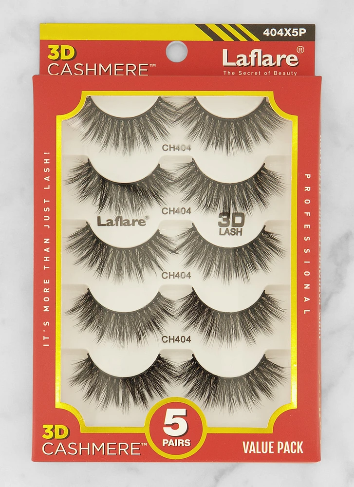 Womens Laflare 3D Cashmere Eyelashes Value Pack 5 Pairs, Black