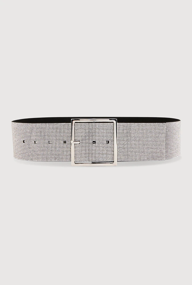 Womens Rhinestone Studded Belt, Silver, Size M