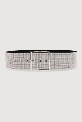 Womens Rhinestone Studded Belt, Silver, Size M