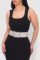 Womens Rhinestone Studded Belt, Silver, Size M
