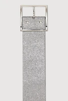 Womens Rhinestone Studded Belt, Silver, Size M