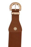 Womens Metallic Detail Elastic Waist Buckle Belt, Brown, Size S-M