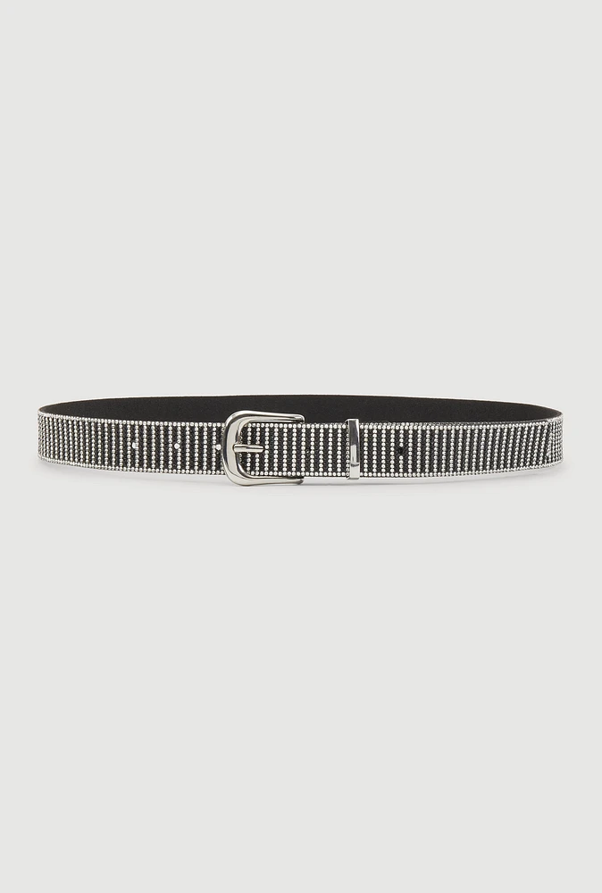 Womens Striped Rhinestone Studded Buckle Belt, Multi, Size M