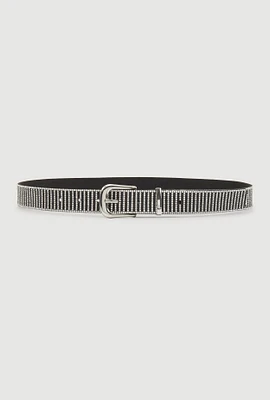 Womens Striped Rhinestone Studded Buckle Belt, Multi, Size M