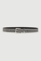 Womens Striped Rhinestone Studded Buckle Belt, Multi, Size M