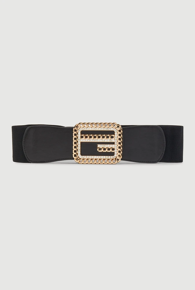 Womens Plus Size Chain Detail Buckle Stretch Belt, Black, Size 2X