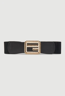 Womens Plus Size Chain Detail Buckle Stretch Belt, Black, Size 2X