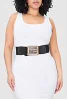 Womens Plus Size Chain Detail Buckle Stretch Belt, Black, Size 2X