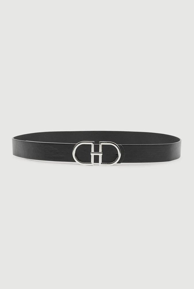 Womens Plus Size Faux Leather Metallic Buckle Belt, Black, Size 1X
