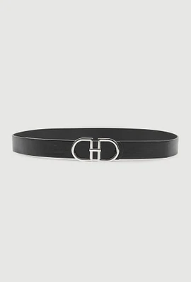 Womens Plus Size Faux Leather Metallic Buckle Belt, Black, Size 1X