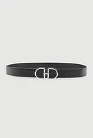 Womens Plus Size Faux Leather Metallic Buckle Belt, Black, Size 1X
