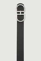 Womens Plus Size Faux Leather Metallic Buckle Belt, Black, Size 1X