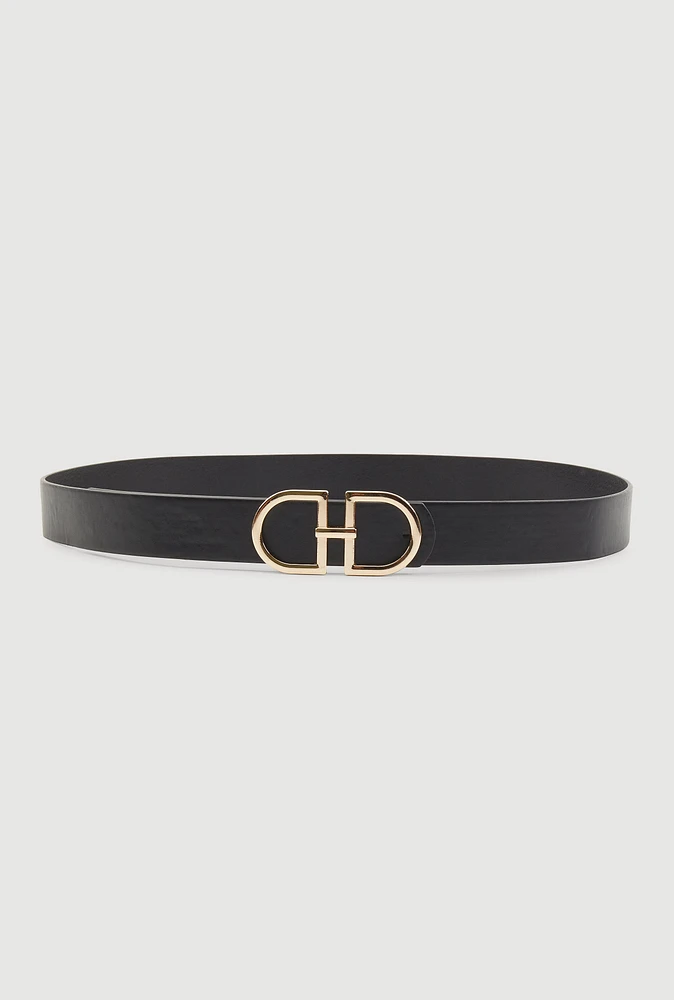 Womens Plus Size Faux Leather Metallic Buckle Belt, Black, Size 1X
