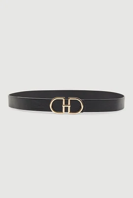 Womens Plus Size Faux Leather Metallic Buckle Belt, Black, Size 1X