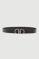 Womens Plus Size Faux Leather Metallic Buckle Belt, Black, Size 1X