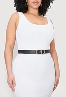 Womens Plus Size Faux Leather Metallic Buckle Belt, Black, Size 1X