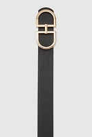Womens Plus Size Faux Leather Metallic Buckle Belt, Black, Size 1X