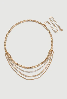 Womens Layered Chain Belt, Gold, Size M-L