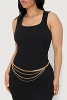 Womens Layered Chain Belt, Gold, Size M-L