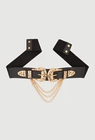 Womens Plus Size Chain Detail Western Double Buckle Belt, Black