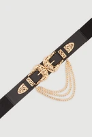 Womens Plus Size Chain Detail Western Double Buckle Belt, Black