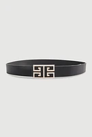 Womens Rhinestone Studded Greek Key Buckle Faux Leather Belt, Black, Size S-M