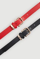 Womens Square Metallic Buckle Faux Leather Belt 2 Pack, Multi, Size M-L