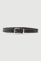 Womens Square Metallic Buckle Faux Leather Belt 2 Pack, Multi, Size M-L