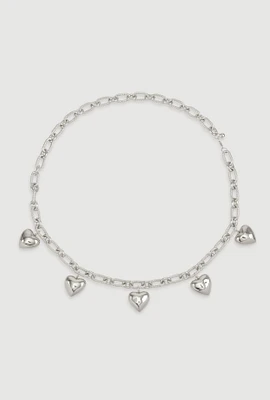 Womens Heart Charm Chain Belt, Silver, Size S-M
