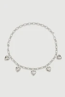 Womens Heart Charm Chain Belt, Silver, Size S-M