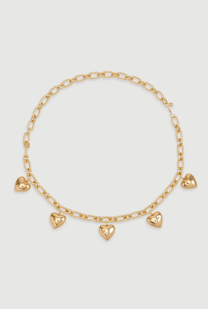 Womens Heart Charm Chain Belt, Gold, Size S-M