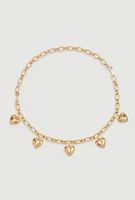 Womens Heart Charm Chain Belt, Gold, Size S-M