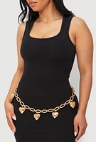 Womens Heart Charm Chain Belt, Gold, Size S-M