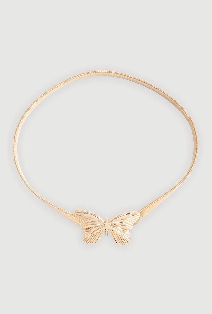 Womens Metallic Butterfly Stretch Waist Belt, Gold, Size M-L
