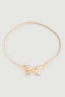 Womens Metallic Butterfly Stretch Waist Belt, Gold, Size M-L