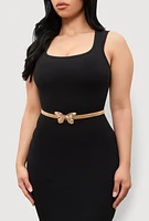 Womens Metallic Butterfly Stretch Waist Belt, Gold, Size M-L