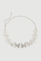 Womens Metallic Butterfly Chain Waist Belt, Silver, Size S-M
