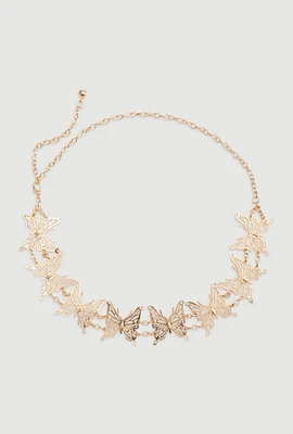 Womens Metallic Butterfly Chain Waist Belt, Gold, Size M-L