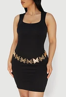 Womens Metallic Butterfly Chain Waist Belt, Gold, Size M-L