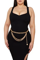 Womens Plus Size Rhinestone Layered Chain Waist Belt, Gold